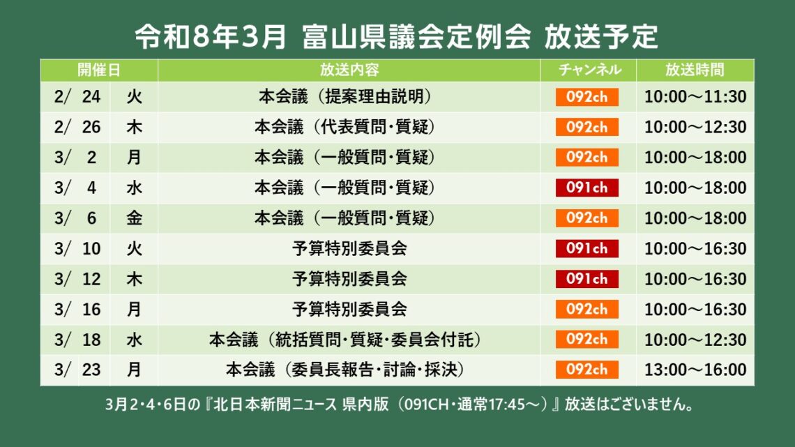 【議会】令和8年3月富山県議会定例会