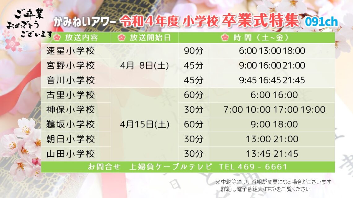 【かみねいアワー】令和4年度 小学校 卒業式特集