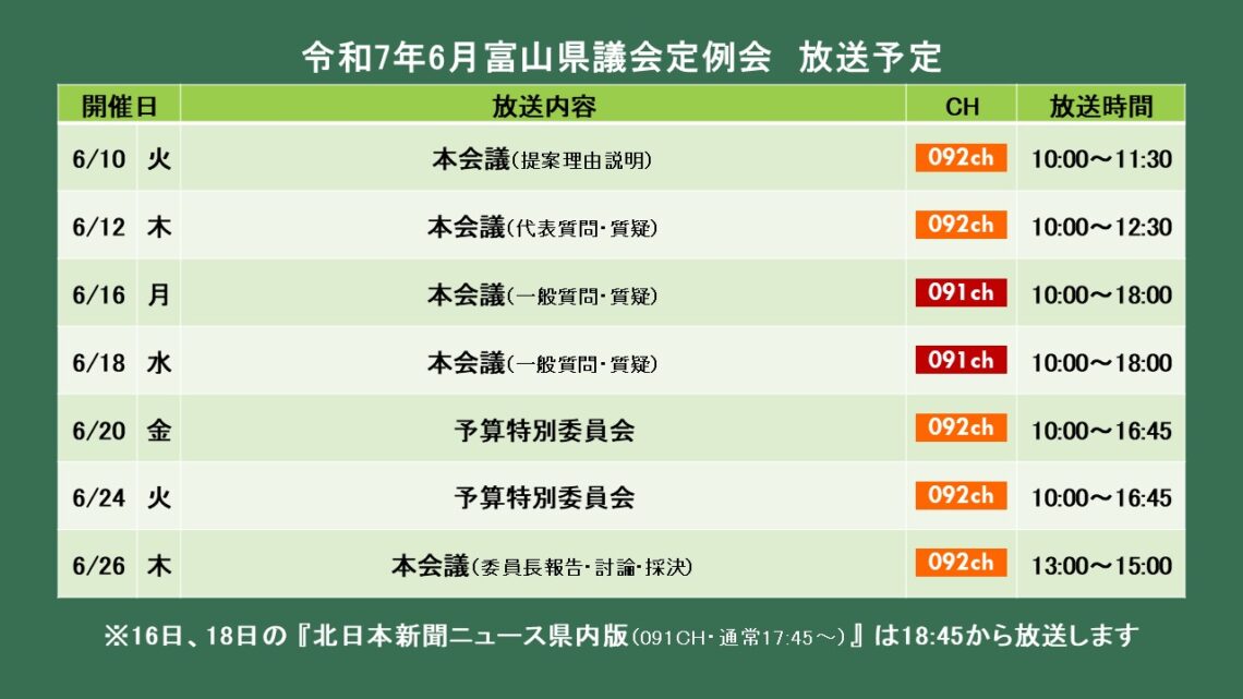 【議会】令和7年6月富山県議会定例会