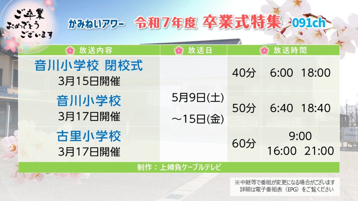 【卒業式特集】音川小学校・古里小学校
